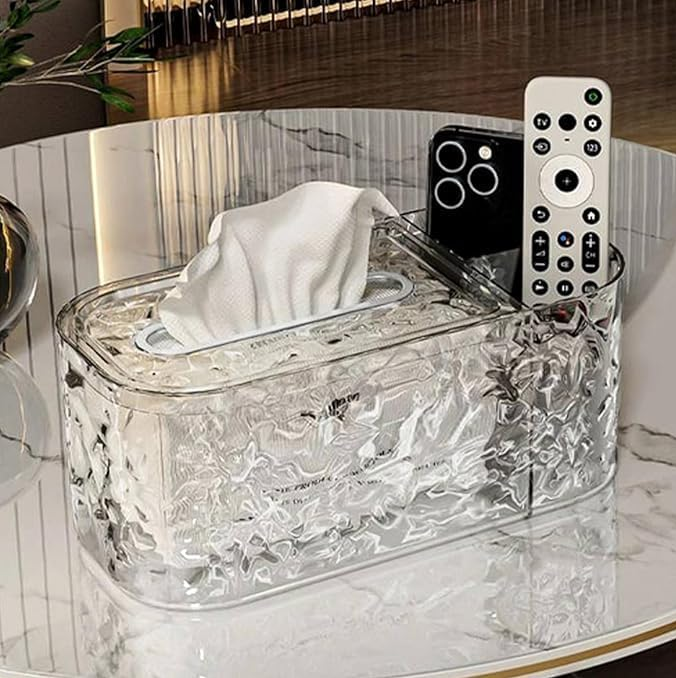 Acrylic Tissue Box Case With Remote Organizer
