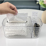 Acrylic Tissue Box Case With Remote Organizer